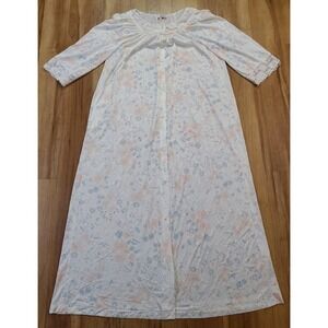 Vintage GILEAD 3/4 Sleeve White Pink Blue Floral Lace Button Down Robe Sz Large